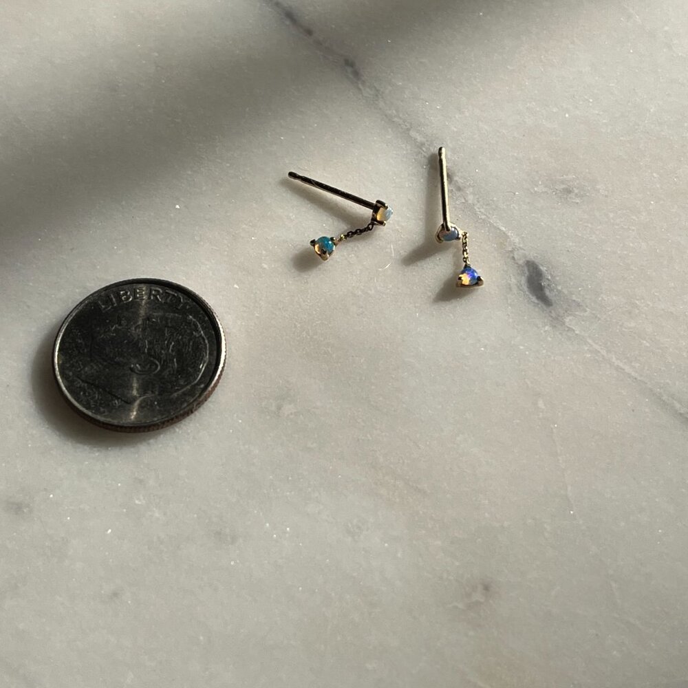 Catbird - Wwake Dangly Opal Earrings (pair) 14kt gold - *no backs* - Picture 4 of 5